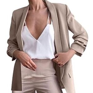 Norton McNaughton Blazer Boxy Oversized Fit Beige Size 14 Business Casual